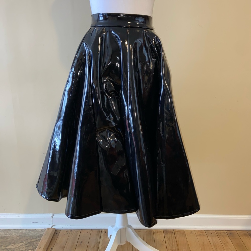 Vixen by Micheline Pitt Shiny Black A-Line Skirt